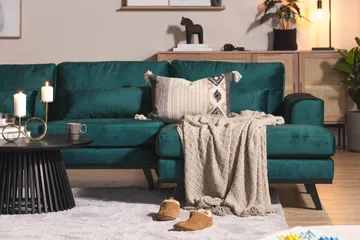 Copenhagen 5-sits Vänstervänd U-formad Soffa med Divan och Schäslong i Sammet - Grön - Möbler - Vardagsrum - Soffor - U-soffor