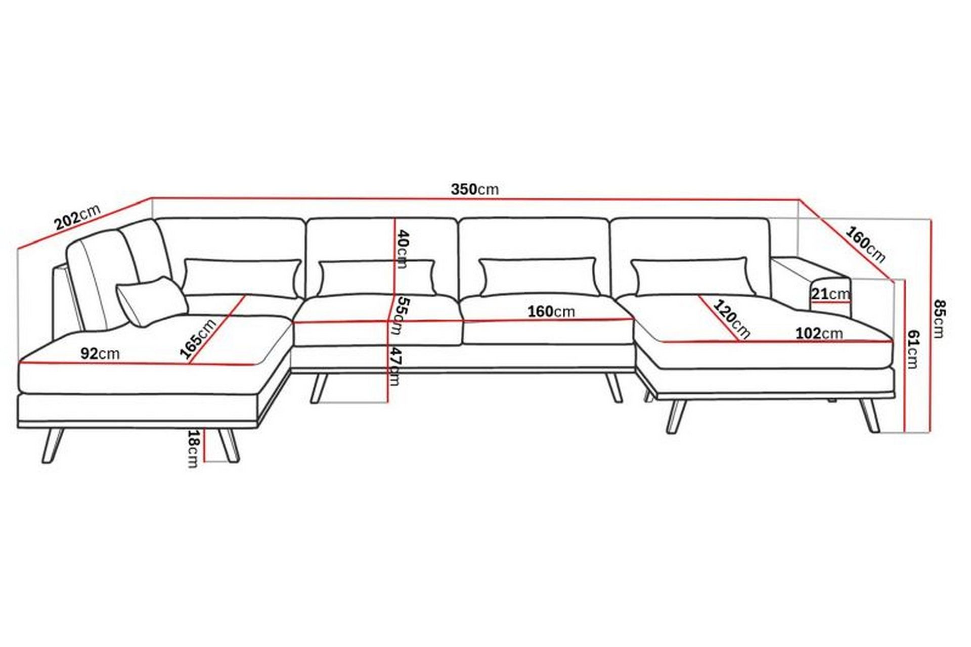 Copenhagen 5-sits Vänstervänd U-formad Soffa med Divan och Schäslong i Sammet - Krämvit - Möbler - Vardagsrum - Soffor - U-soffor