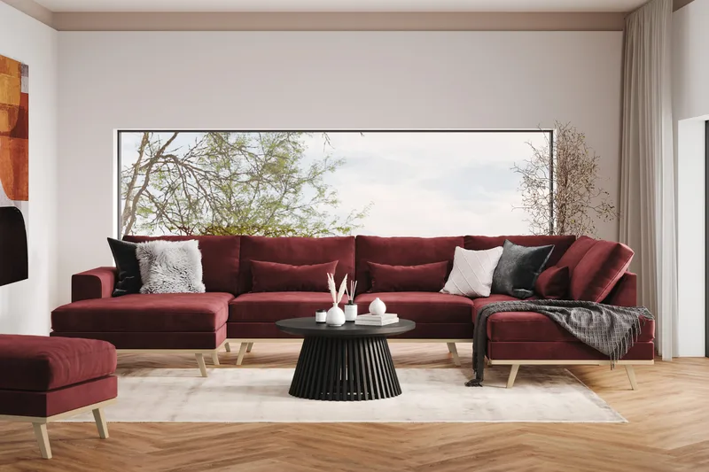 Copenhagen 5-sits Vänstervänd U-formad Soffa med Divan och Schäslong i Sammet - Lila - Möbler - Vardagsrum - Soffor - U-soffor