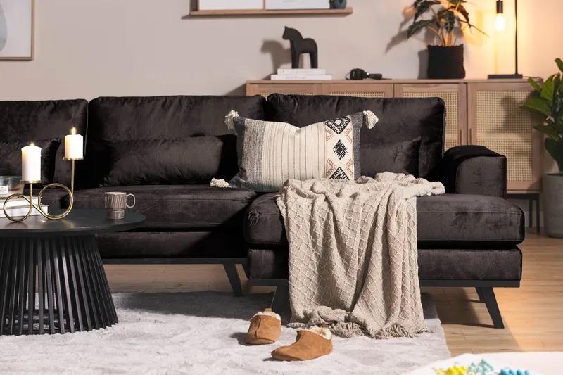 Copenhagen 5-sits Vänstervänd U-formad Soffa med Divan och Schäslong i Sammet - Mörkgrå - Möbler - Vardagsrum - Soffor - U-soffor