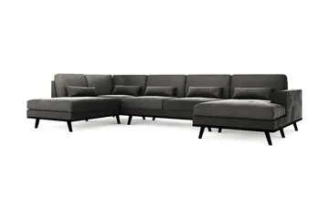 Copenhagen 5-sits Vänstervänd U-formad Soffa med Divan och Schäslong i Sammet - Mörkgrå - Möbler - Vardagsrum - Soffor - U-soffor