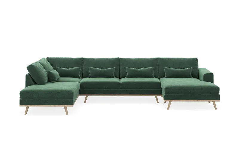 Copenhagen 5-sits Vänstervänd U-formad Soffa med Divan och Schäslong i Sammet - Mörkgrön - Möbler - Vardagsrum - Soffor - U-soffor