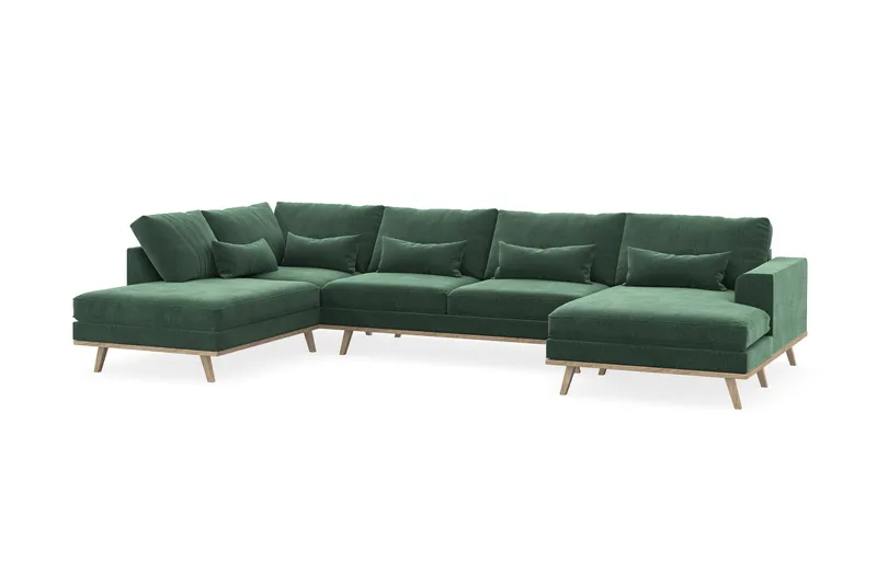 Copenhagen 5-sits Vänstervänd U-formad Soffa med Divan och Schäslong i Sammet - Mörkgrön - Möbler - Vardagsrum - Soffor - U-soffor