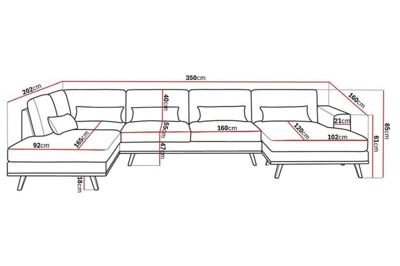 Copenhagen 5-sits Vänstervänd U-formad Soffa med Divan och Schäslong i Tyg - Brun - Möbler - Vardagsrum - Soffor - U-soffor