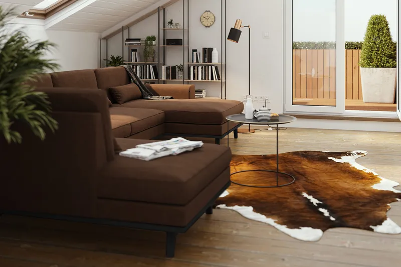 Copenhagen 5-sits Vänstervänd U-formad Soffa med Divan och Schäslong i Tyg - Brun - Möbler - Vardagsrum - Soffor - U-soffor