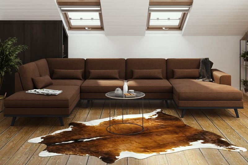 Copenhagen 5-sits Vänstervänd U-formad Soffa med Divan och Schäslong i Tyg - Brun - Möbler - Vardagsrum - Soffor - U-soffor