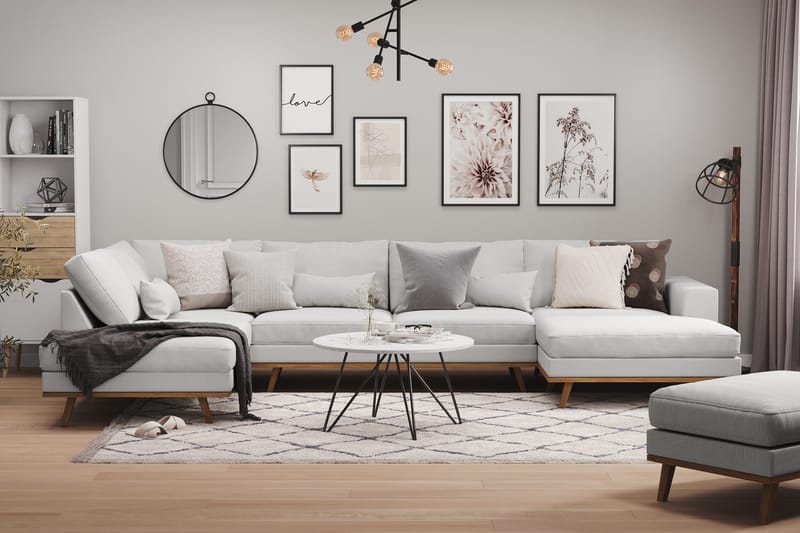 Copenhagen 5-sits Vänstervänd U-formad Soffa med Divan och Schäslong i Tyg - Grå - Möbler - Vardagsrum - Soffor - U-soffor