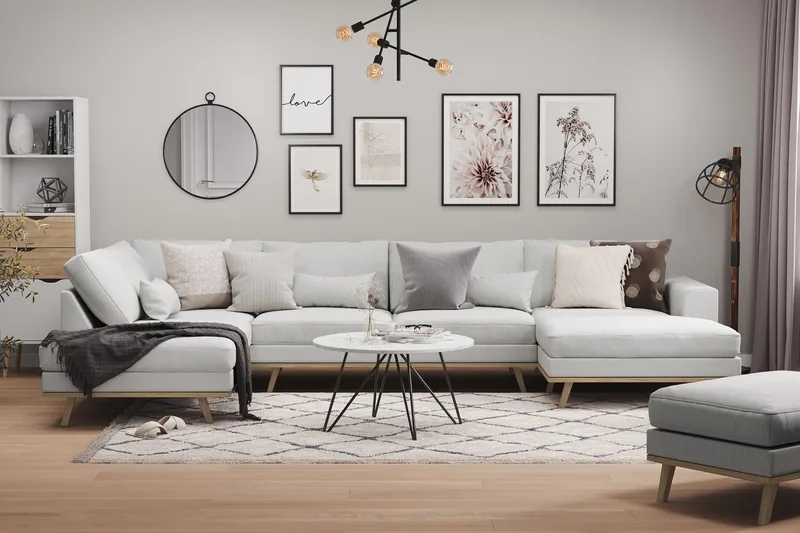 Copenhagen 5-sits Vänstervänd U-formad Soffa med Divan och Schäslong i Tyg - Grå - Möbler - Vardagsrum - Soffor - U-soffor