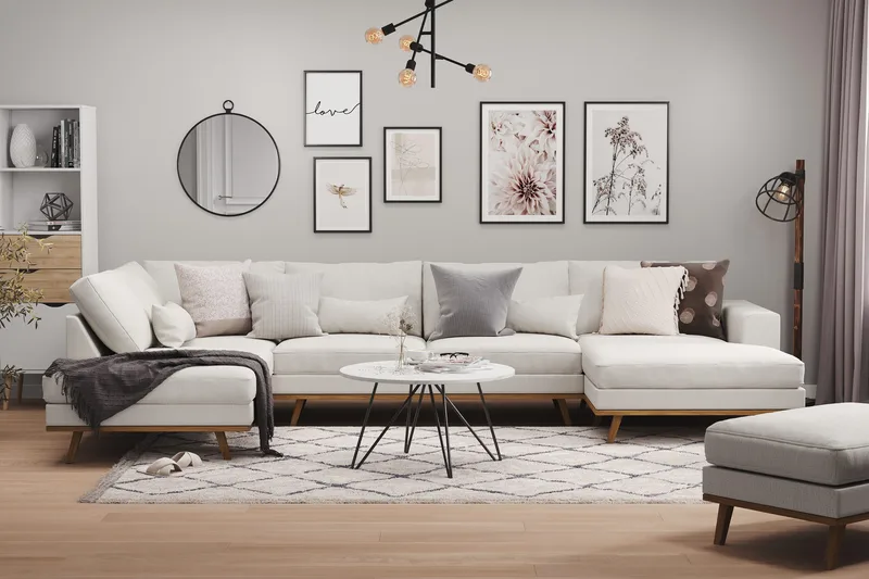 Copenhagen 5-sits Vänstervänd U-formad Soffa med Divan och Schäslong i Tyg - Ljusgrå - Möbler - Vardagsrum - Soffor - U-soffor