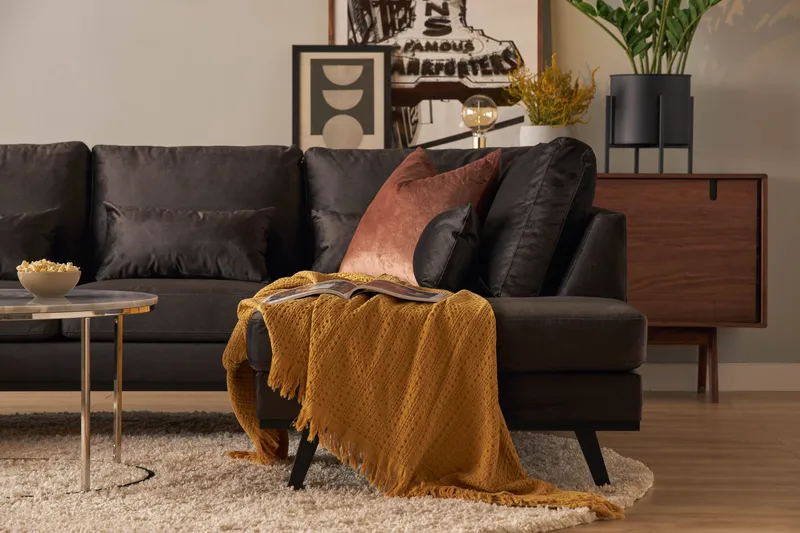 Copenhagen Compact 4-sits Högervänd U-formad Large Soffa med Divan och Schäslong i Sammet - Mörkgrå - Möbler - Vardagsrum - Soffor - U-soffor