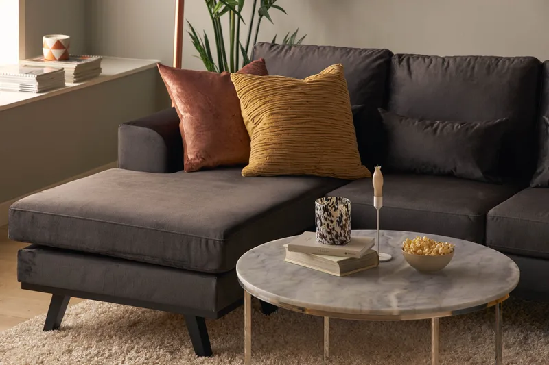 Copenhagen Compact 4-sits Högervänd U-formad Large Soffa med Divan och Schäslong i Sammet - Mörkgrå - Möbler - Vardagsrum - Soffor - U-soffor