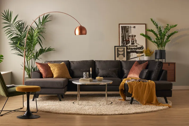 Copenhagen Compact 4-sits Högervänd U-formad Large Soffa med Divan och Schäslong i Sammet - Mörkgrå - Möbler - Vardagsrum - Soffor - U-soffor