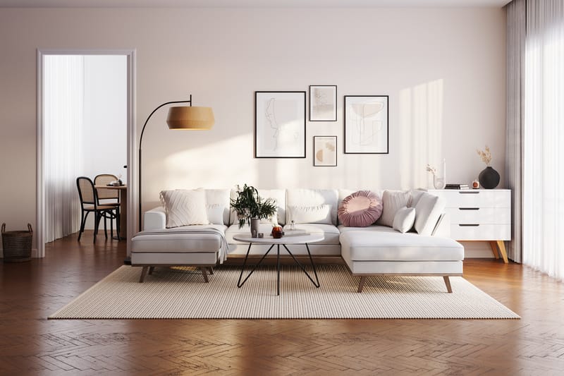 Copenhagen Compact 4-sits Högervänd U-formad Large Soffa med Divan och Schäslong i Tyg - Ljusgrå - Möbler - Vardagsrum - Soffor - U-soffor