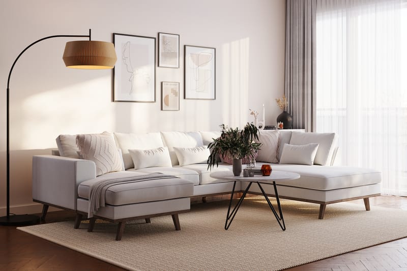 Copenhagen Compact 4-sits Högervänd U-formad Large Soffa med Divan och Schäslong i Tyg - Ljusgrå - Möbler - Vardagsrum - Soffor - U-soffor