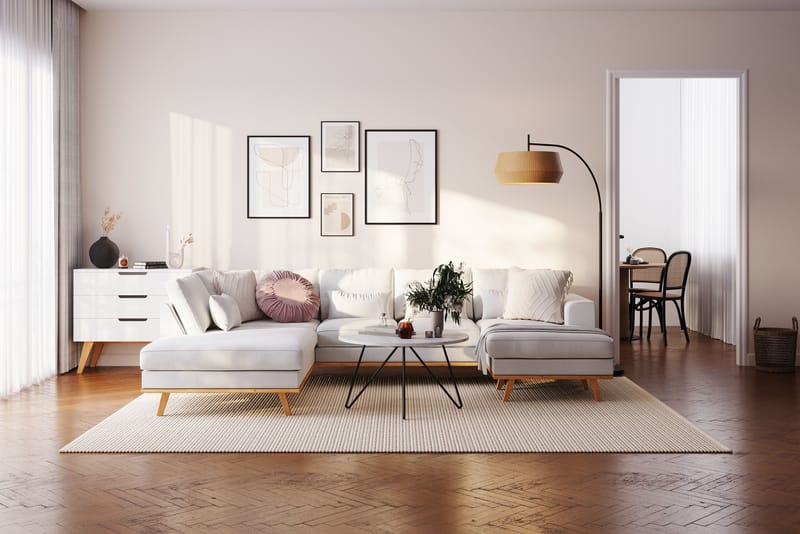 Copenhagen Compact 4-sits Högervänd U-formad Soffa med Divan och Schäslong i Tyg - Ljusgrå - Möbler - Vardagsrum - Soffor - U-soffor