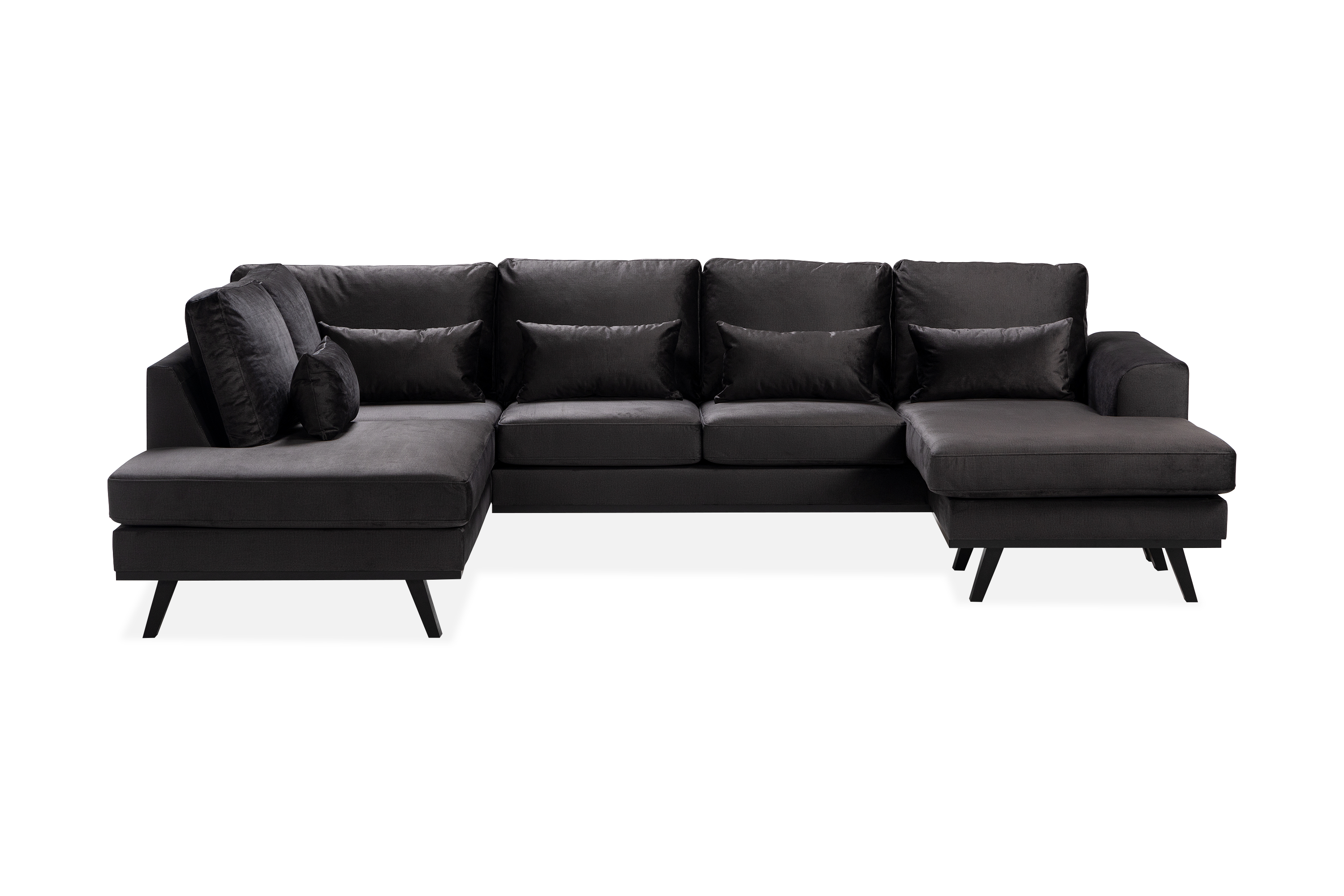 copenhagen compact 4-sits vänstervänd u-formad large soffa med divan och schäslong i sammet - mörkgrå