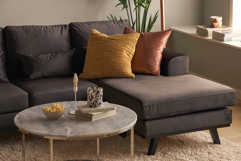 Copenhagen Compact 4-sits Vänstervänd U-formad Large Soffa med Divan och Schäslong i Sammet - Mörkgrå - Möbler - Vardagsrum - Soffor - U-soffor