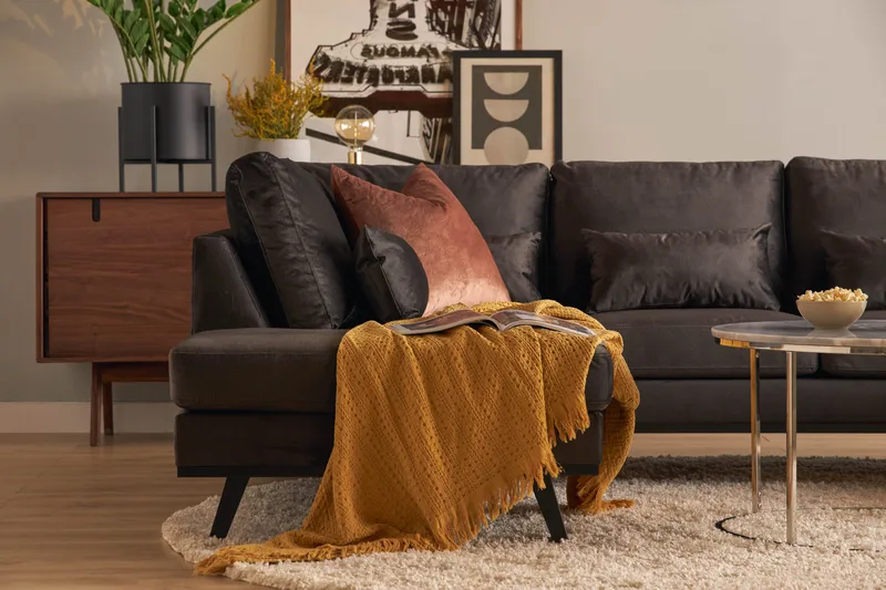 Copenhagen Compact 4-sits Vänstervänd U-formad Large Soffa med Divan och Schäslong i Sammet - Mörkgrå - Möbler - Vardagsrum - Soffor - U-soffor