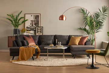 Copenhagen Compact 4-sits Vänstervänd U-formad Large Soffa med Divan och Schäslong i Sammet - Mörkgrå - Möbler - Vardagsrum - Soffor - U-soffor