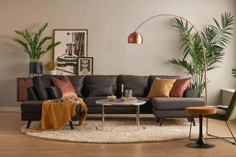 Copenhagen Compact 4-sits Vänstervänd U-formad Large Soffa med Divan och Schäslong i Sammet - Mörkgrå - Möbler - Vardagsrum - Soffor - U-soffor