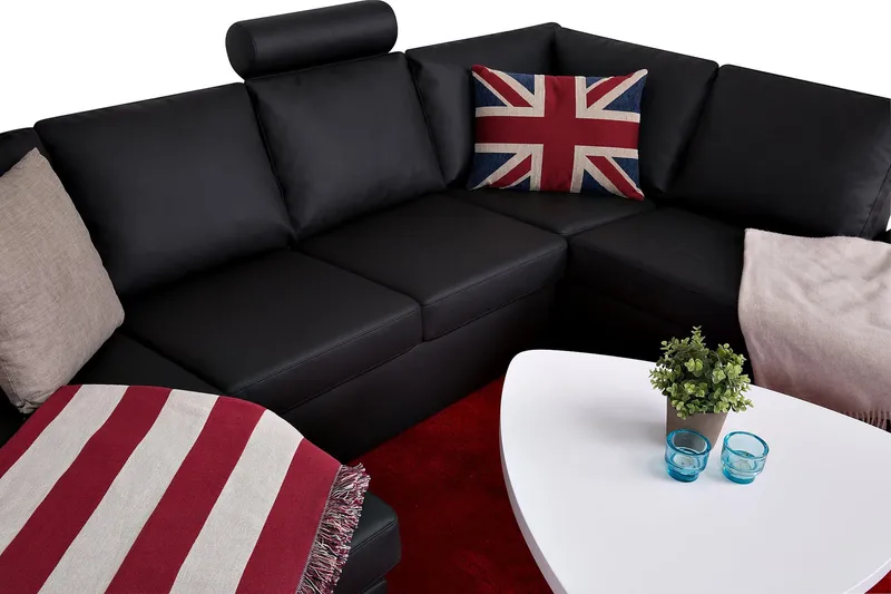 Crazy 4-sits Högervänd U-formad Large Soffa med Divan och Schäslong i Konstläder - Svart - Möbler - Vardagsrum - Soffor - Skinnsoffor