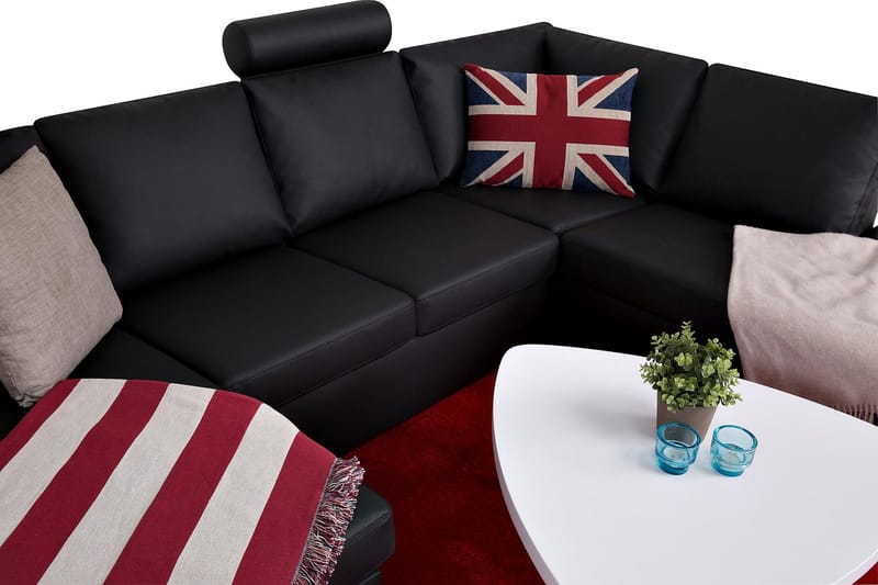 Crazy 4-sits Högervänd U-formad Large Soffa med Divan och Schäslong i Konstläder - Svart - Möbler - Vardagsrum - Soffor - Skinnsoffor