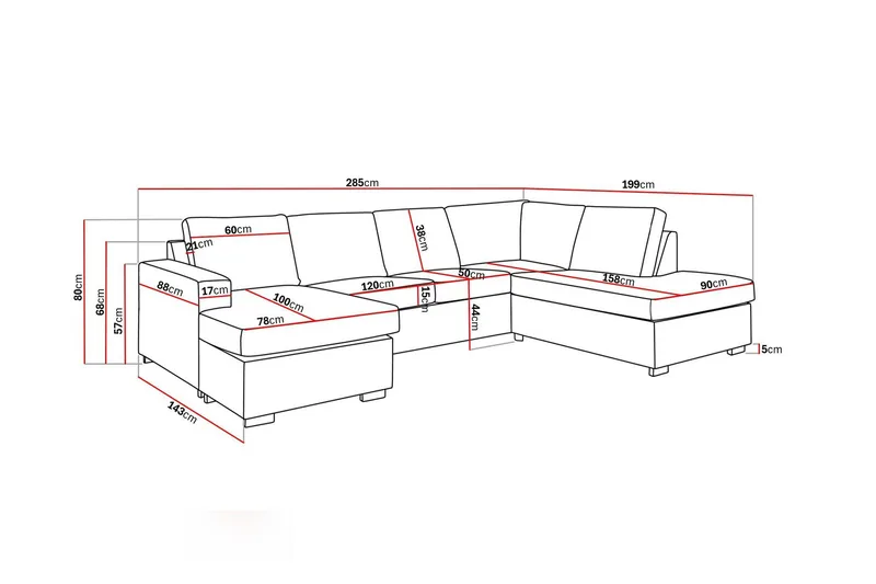 Crazy 4-sits Högervänd U-formad Large Soffa med Divan och Schäslong i Konstläder - Svart - Möbler - Vardagsrum - Soffor - Skinnsoffor