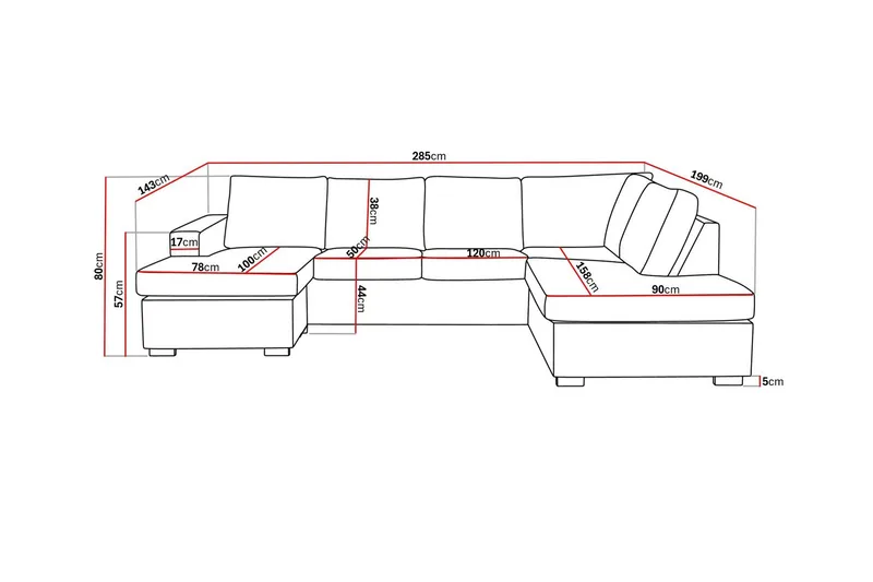 Crazy 4-sits Högervänd U-formad Large Soffa med Divan och Schäslong i Sammet - Blå - Möbler - Vardagsrum - Soffor - Sammetssoffor