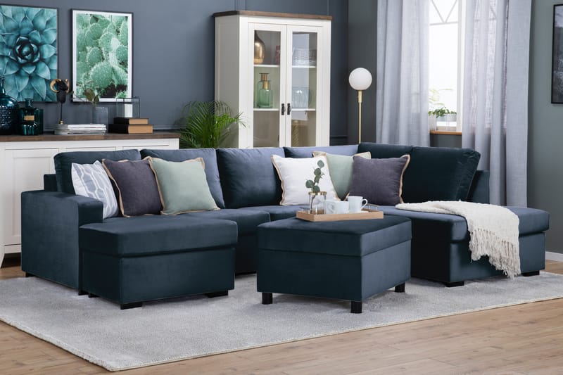 Crazy 4-sits Högervänd U-formad Large Soffa med Divan och Schäslong i Sammet - Blå - Möbler - Vardagsrum - Soffor - U-soffor