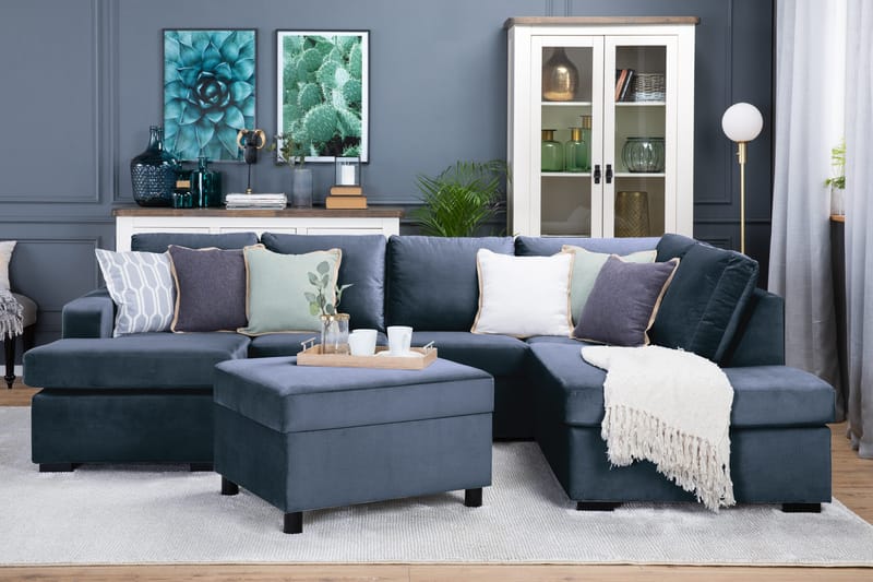 Crazy 4-sits Högervänd U-formad Large Soffa med Divan och Schäslong i Sammet - Blå - Möbler - Vardagsrum - Soffor - Sammetssoffor