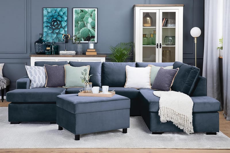 Crazy 4-sits Högervänd U-formad Large Soffa med Divan och Schäslong i Sammet - Blå - Möbler - Vardagsrum - Soffor - Sammetssoffor