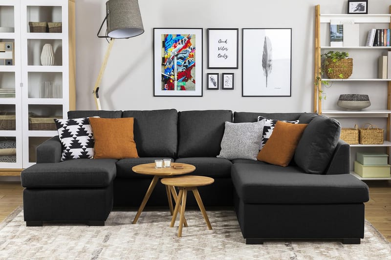 Crazy 4-sits Högervänd U-formad Large Soffa med Divan och Schäslong i Tyg - Antracit - Möbler - Vardagsrum - Soffor - U-soffor