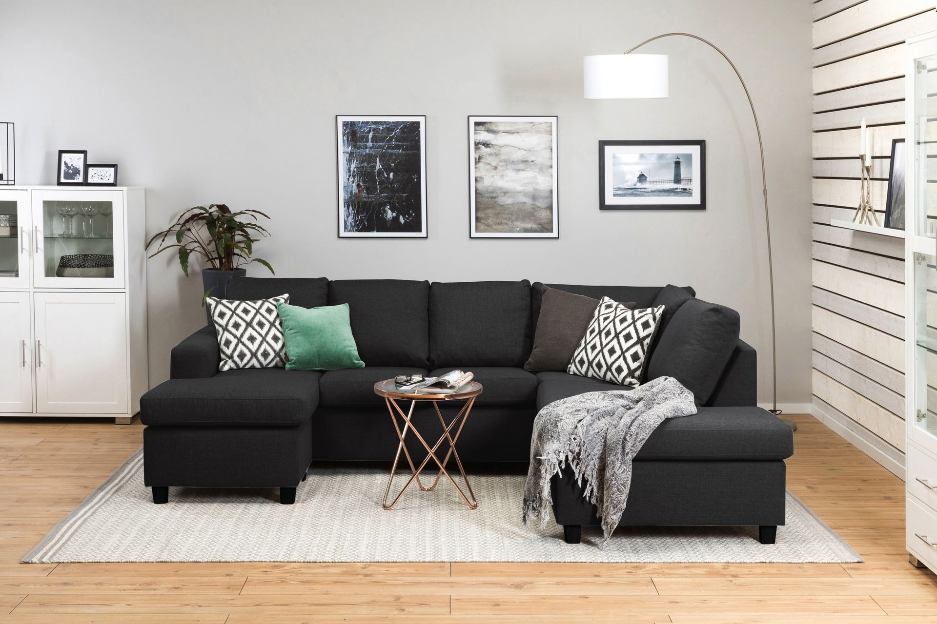 Crazy 4-sits Högervänd U-formad Large Soffa med Divan och Schäslong i Tyg - Antracit - Möbler - Vardagsrum - Soffor - U-soffor