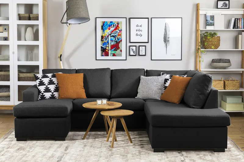 Crazy 4-sits Högervänd U-formad Large Soffa med Divan och Schäslong i Tyg - Antracit - Möbler - Vardagsrum - Soffor - U-soffor