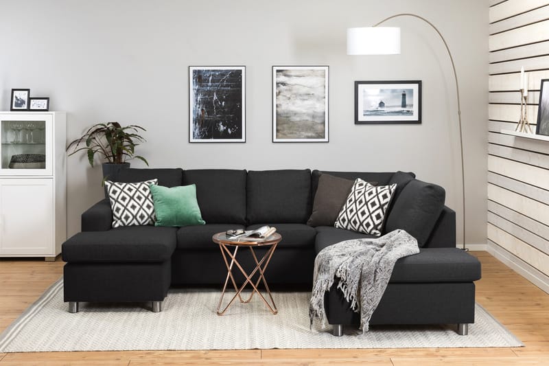 Crazy 4-sits Högervänd U-formad Large Soffa med Divan och Schäslong i Tyg - Antracit - Möbler - Vardagsrum - Soffor - U-soffor
