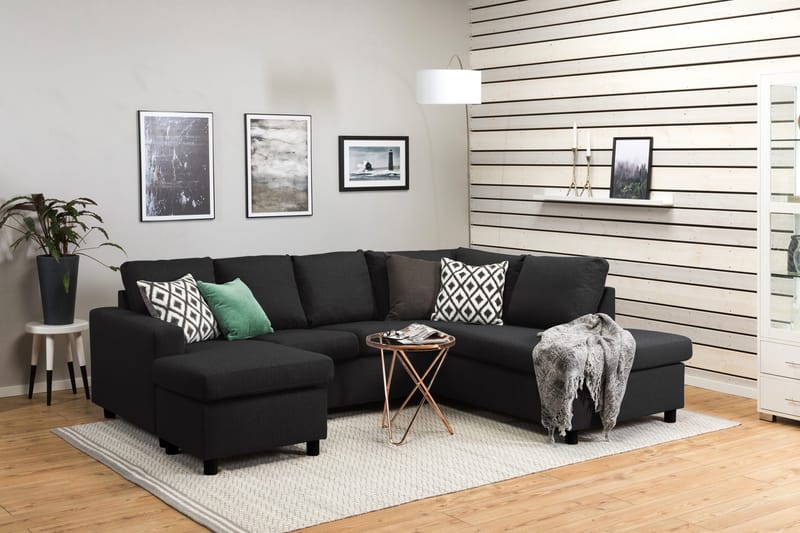 Crazy 4-sits Högervänd U-formad Large Soffa med Divan och Schäslong i Tyg - Antracit - Möbler - Vardagsrum - Soffor - U-soffor