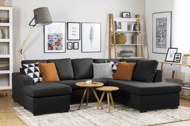 Crazy 4-sits Högervänd U-formad Large Soffa med Divan och Schäslong i Tyg - Antracit - Möbler - Vardagsrum - Soffor - U-soffor