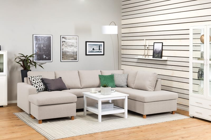 Crazy 4-sits Högervänd U-formad Large Soffa med Divan och Schäslong i Tyg - Beige - Möbler - Vardagsrum - Soffor - U-soffor