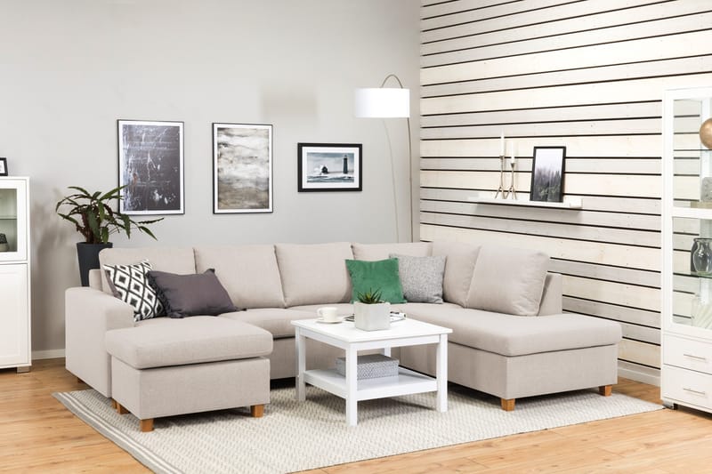 Crazy 4-sits Högervänd U-formad Large Soffa med Divan och Schäslong i Tyg - Beige - Möbler - Vardagsrum - Soffor - U-soffor