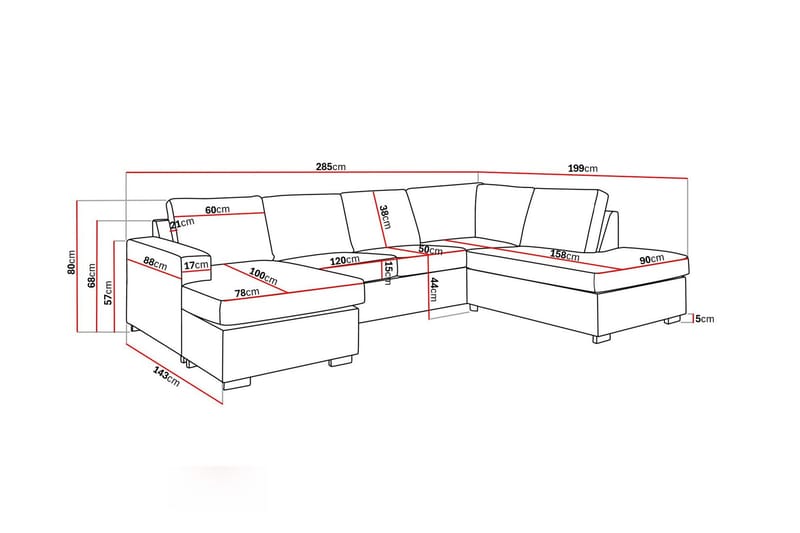 Crazy 4-sits Högervänd U-formad Large Soffa med Divan och Schäslong i Tyg - Beige - Möbler - Vardagsrum - Soffor - U-soffor