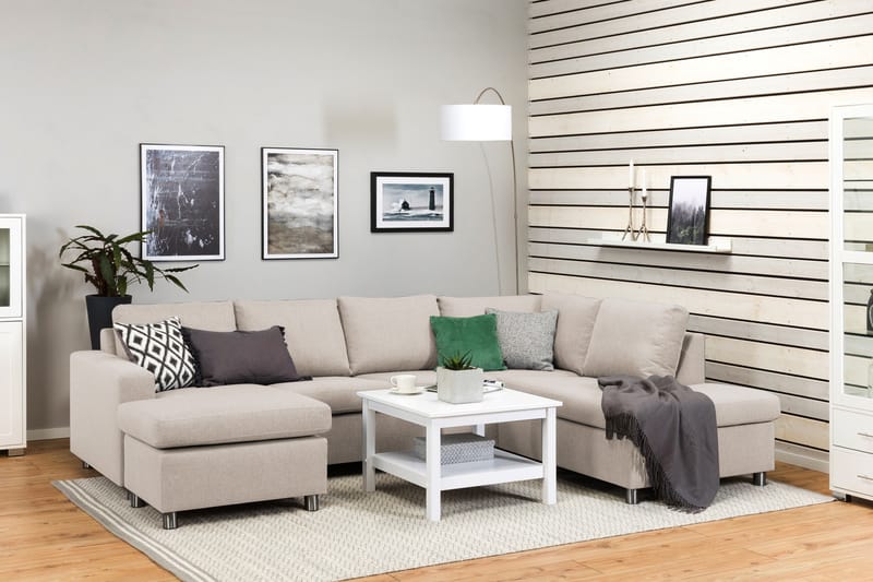 Crazy 4-sits Högervänd U-formad Large Soffa med Divan och Schäslong i Tyg - Beige - Möbler - Vardagsrum - Soffor - U-soffor