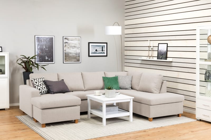 Crazy 4-sits Högervänd U-formad Large Soffa med Divan och Schäslong i Tyg - Beige - Möbler - Vardagsrum - Soffor - U-soffor