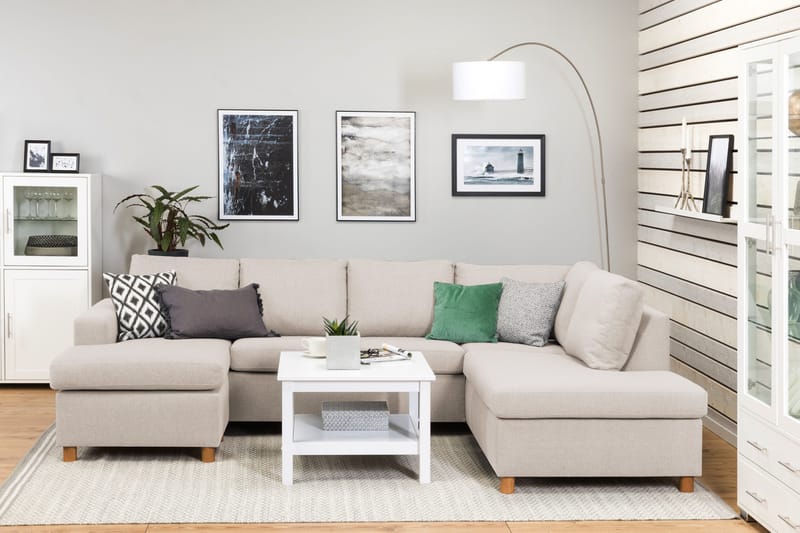 Crazy 4-sits Högervänd U-formad Large Soffa med Divan och Schäslong i Tyg - Beige - Möbler - Vardagsrum - Soffor - U-soffor