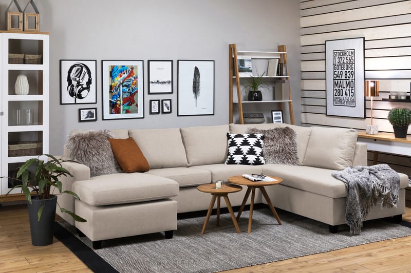 Crazy 4-sits Högervänd U-formad Large Soffa med Divan och Schäslong i Tyg - Beige - Möbler - Vardagsrum - Soffor - U-soffor