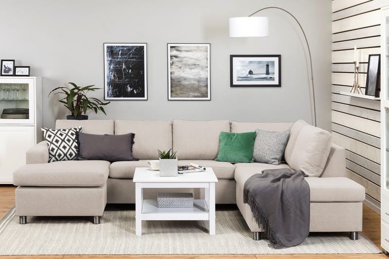 Crazy 4-sits Högervänd U-formad Large Soffa med Divan och Schäslong i Tyg - Beige - Möbler - Vardagsrum - Soffor - U-soffor