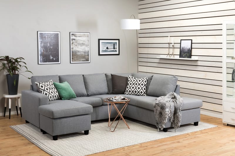 Crazy 4-sits Högervänd U-formad Large Soffa med Divan och Schäslong i Tyg - Grå - Möbler - Vardagsrum - Soffor - U-soffor