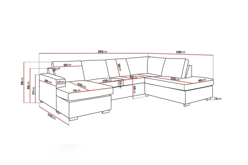 Crazy 4-sits Högervänd U-formad Large Soffa med Divan och Schäslong i Tyg - Grå - Möbler - Vardagsrum - Soffor - U-soffor