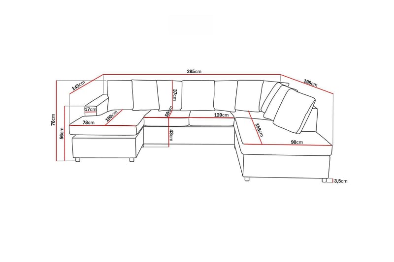 Crazy 4-sits Högervänd U-formad Large Soffa med Divan och Schäslong i Tyg inkl Kuvertkuddar - Antracit - Möbler - Vardagsrum - Soffor - U-soffor
