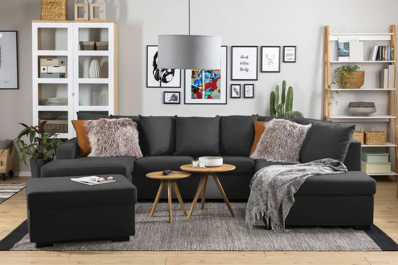 Crazy 4-sits Högervänd U-formad Large Soffa med Divan och Schäslong i Tyg inkl Kuvertkuddar - Antracit - Möbler - Vardagsrum - Soffor - U-soffor