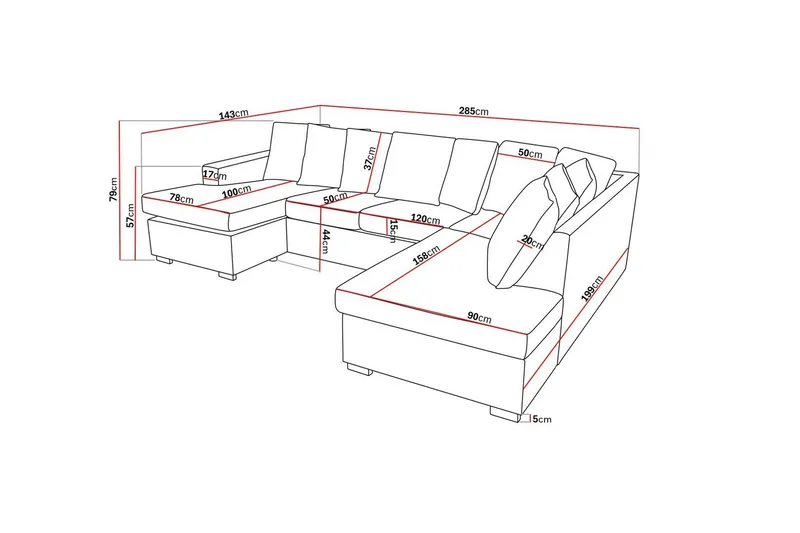Crazy 4-sits Högervänd U-formad Large Soffa med Divan och Schäslong i Tyg inkl Kuvertkuddar - Grå - Möbler - Vardagsrum - Soffor - U-soffor